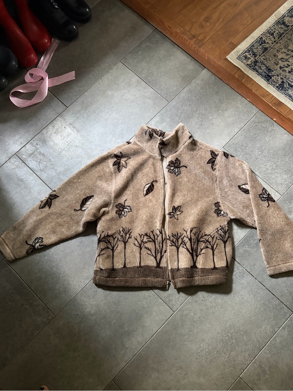 Kids Brown Tree & Leaf Zip-Up Jacket